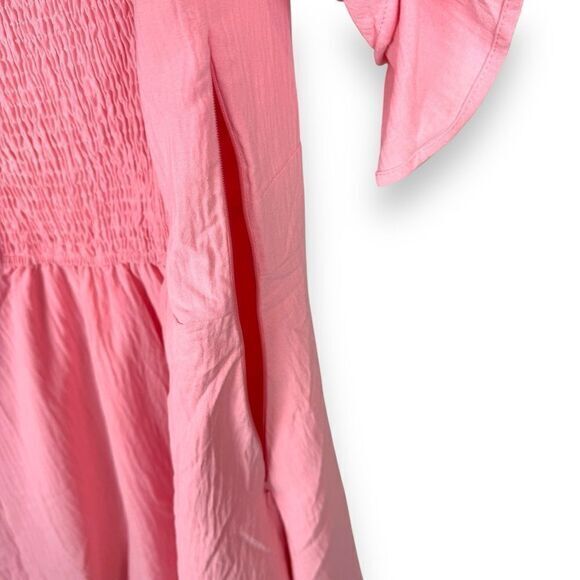 Smocked Pink Babydoll Dress Womens Size XL‎ Flutter Flowy Coquette Dollette - Picture 9 of 11